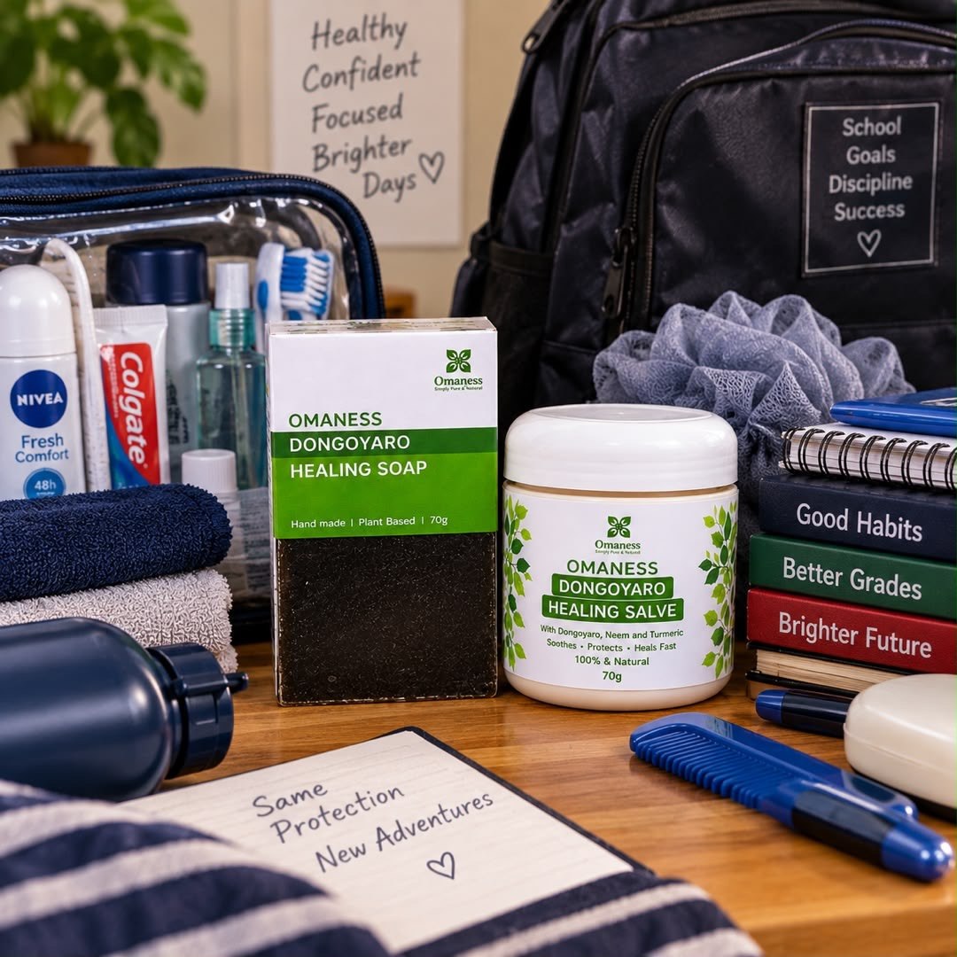 Dongoyaro products with school bag, towel and toiletries